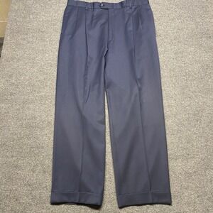 Pleated Dress Pants Cuffed Creased Navy Men's Measured 36 Waist Inseam 29